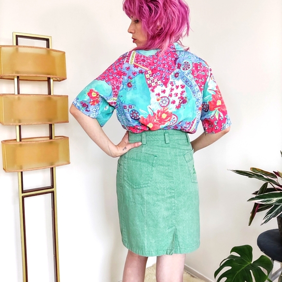 Vintage 80s Minty Green Denim Skirt - Picture 3 of 16